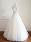 V Neck A-line Lace Long Custom Cheap Wedding Bridal Dresses, WD301