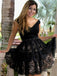 V Neck Black Lace Cheap Short Homecoming Dresses Online, CM641