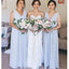 V Neck Blue Chiffon Cheap Long Cheap Bridesmaid Dresses Online, WG673