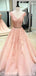 V Neck Cap Sleeves Peach Lace A-line Long Evening Prom Dresses, Cheap Sweet 16 Dresses, 18446