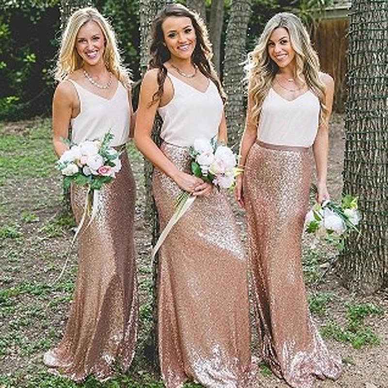 V Neck Casual Long Mermaid Sequin Cheap Bridesmaid Dresses Online, WG261