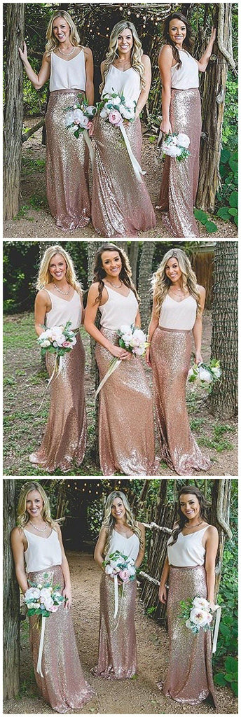 V Neck Casual Long Mermaid Sequin Cheap Bridesmaid Dresses Online, WG261