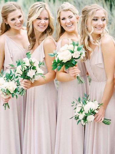 V Neck Champagne Custom Cheap Long Bridesmaid Dresses Online, WG351