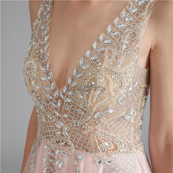 V Neck Chiffon Heavily Beaded Pink Evening Prom Dresses, Evening Party Prom Dresses, 12122