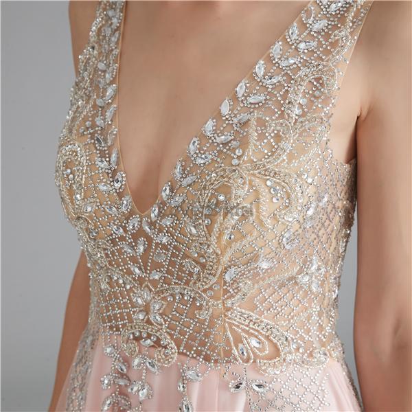 V Neck Chiffon Heavily Beaded Pink Evening Prom Dresses, Evening Party Prom Dresses, 12122