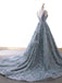 V Neck Dusty Blue Lace Long Evening Prom Dresses, Evening Party Prom Dresses, 12230