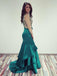 V Neck Emerald Green Mermaid Long Evening Prom Dresses, Cheap Sweet 16 Dresses, 18338