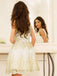 V Neck Gold Lace Short Homecoming Dresses Online, CM683