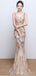 V Neck Gold Sequin Mermaid Long Evening Prom Dresses, Cheap Custom Sweet 16 Dresses, 18517