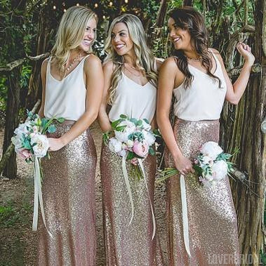 V Neck Gold Sequin Skirt Long Cheap Bridesmaid Dresses, WG102