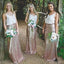 V Neck Gold Sequin Skirt Long Cheap Bridesmaid Dresses, WG102