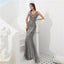 V Neck Grey Beaded Mermaid Evening Prom Dresses, Evening Party Prom Dresses, 12089