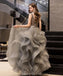 V Neck Grey Heavily Beaded Ruffle Ball Gown Evening Prom Dresses, Evening Party Prom Dresses, 12208