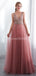 V Neck Lace Beaded Peach Evening Prom Dresses, Evening Party Prom Dresses, 12022