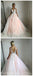 V Neck Lace Peach Tulle A-line Long Evening Prom Dresses, Cheap Sweet 16 Dresses, 18429