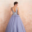 V Neck Lilac Lace Beaded A-line Long Evening Prom Dresses, Evening Party Prom Dresses, 12133