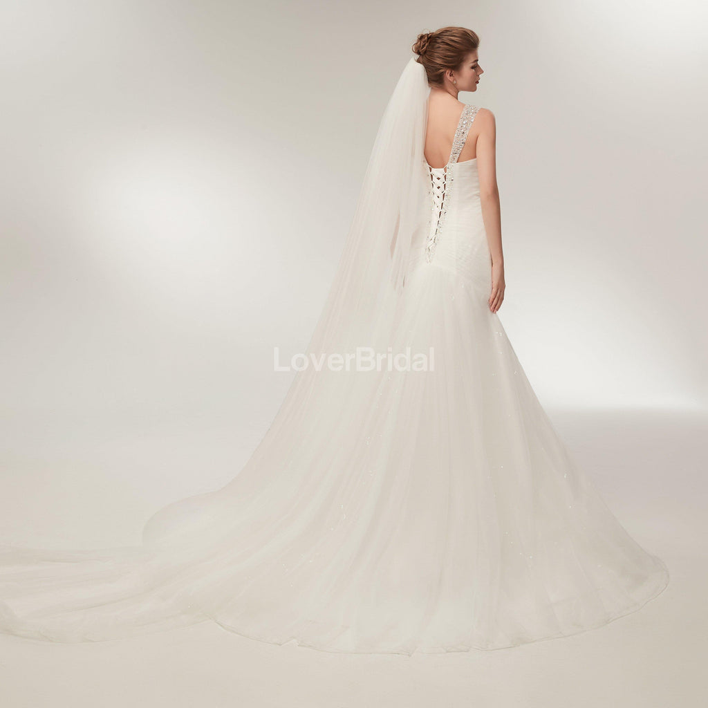 V Neck Mermaid Beaded Cheap Wedding Dresses Online, Unique Bridal Dresses, WD564