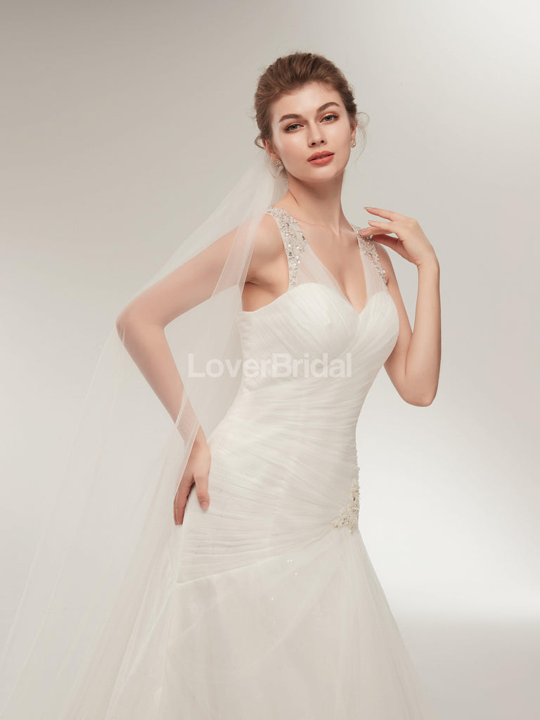 V Neck Mermaid Beaded Cheap Wedding Dresses Online, Unique Bridal Dresses, WD564