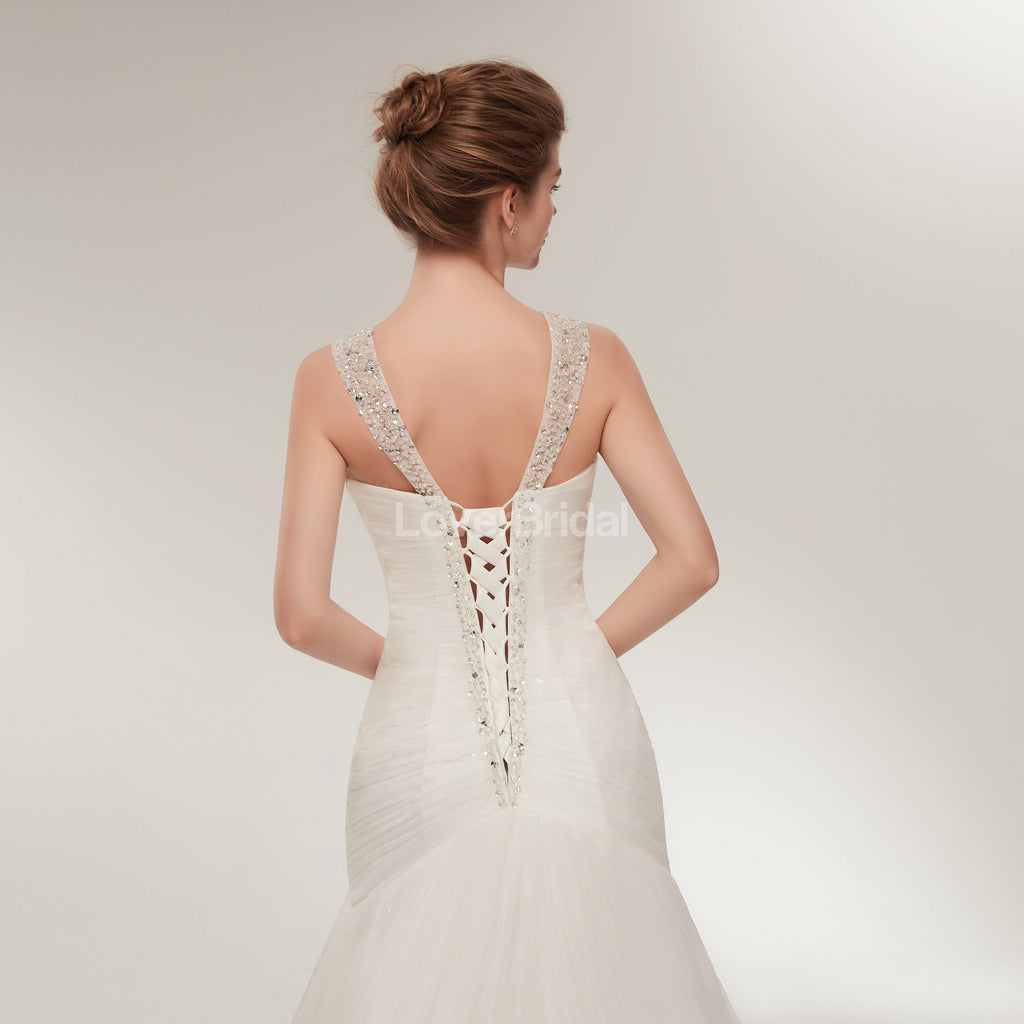 V Neck Mermaid Beaded Cheap Wedding Dresses Online, Unique Bridal Dresses, WD564