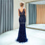 V Neck Navy Sparkly Heavily Beaded Mermaid Evening Prom Dresses, Evening Party Prom Dresses, 12036