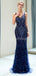 V Neck Navy Sparkly Heavily Beaded Mermaid Evening Prom Dresses, Evening Party Prom Dresses, 12036