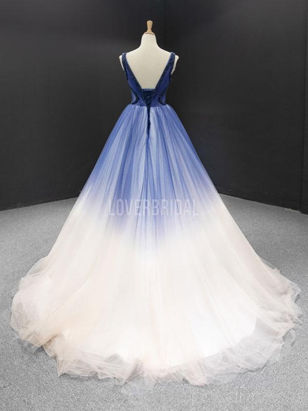V Neck Ombre A-line Cheap Long Evening Prom Dresses, Evening Party Prom Dresses, 12249