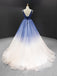 V Neck Ombre A-line Cheap Long Evening Prom Dresses, Evening Party Prom Dresses, 12249