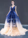 V Neck Ombre A-line Cheap Long Evening Prom Dresses, Evening Party Prom Dresses, 12249