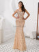 V Neck Rose Gold Heavily Beaded Mermaid Evening Prom Dresses, Evening Party Prom Dresses, 12095