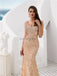 V Neck Rose Gold Heavily Beaded Mermaid Evening Prom Dresses, Evening Party Prom Dresses, 12095