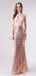 V Neck Rose Gold Sequin Mermaid Evening Prom Dresses, Evening Party Prom Dresses, 12113