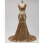 V Neck See Through Gold Sequin Mermaid Cheap Bridesmaid Dresses Online, WG599