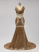 V Neck See Through Gold Sequin Mermaid Cheap Bridesmaid Dresses Online, WG599