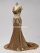 V Neck See Through Gold Sequin Mermaid Cheap Bridesmaid Dresses Online, WG599