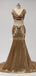 V Neck See Through Gold Sequin Mermaid Cheap Bridesmaid Dresses Online, WG599