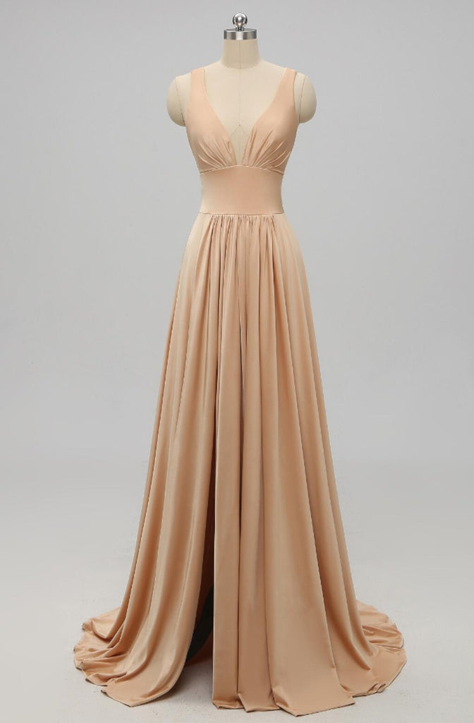 V Neck Side Slit Cheap Long Bridesmaid Dresses Online, WG292