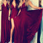 V Neck Side Slit Cheap Long Bridesmaid Dresses Online, WG292