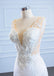 V Neck Side Slit Lace Mermaid Wedding Dresses, Cheap Wedding Gown, WD723