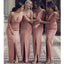 V neck Side Slit Mermaid Dusty Pink Long Bridesmaid Dresses Online, Cheap Bridesmaids Dresses, WG746