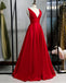 V Neck Simple Red A-line Long Evening Prom Dresses, Evening Party Prom Dresses, 12332