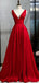 V Neck Simple Red A-line Long Evening Prom Dresses, Evening Party Prom Dresses, 12332