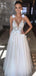 V Neck Spaghetti Straps Beading A-line Wedding Dresses, Cheap Wedding Gown, WD694