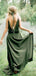 V Neck Spaghetti Straps Green Cheap Bridesmaid Dresses Online, WG763