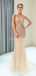 V Neck Sparkly Gold Rhinestone Beaded Mermaid Evening Prom Dresses, Evening Party Prom Dresses, 12035