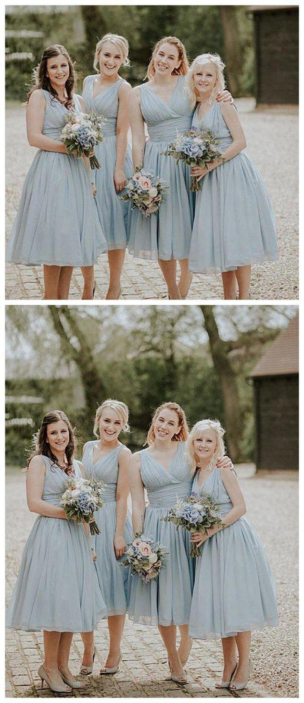 V neck Straps Short Chiffon Custom Cheap Bridesmaid Dresses, WG240