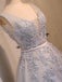 V Neckline Two Straps Grey Lace Beaded Homecoming Prom Dresses, Affordable Short Party Prom Dresses, Perfect Homecoming Dresses, CM288