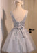 V Neckline Two Straps Grey Lace Beaded Homecoming Prom Dresses, Affordable Short Party Prom Dresses, Perfect Homecoming Dresses, CM288