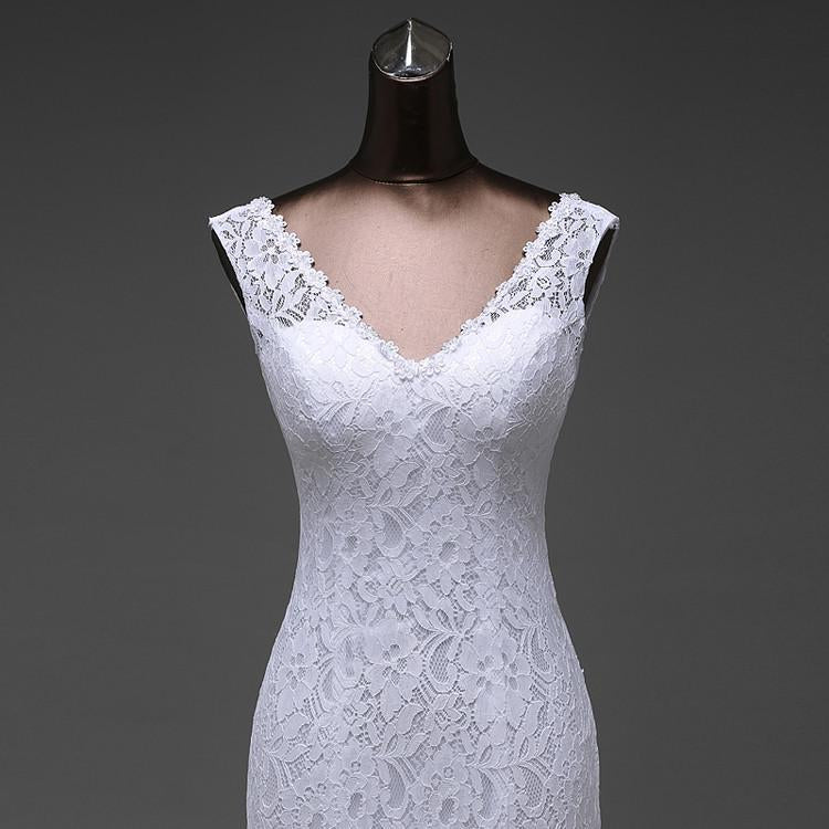 V Neckline Unique Lace Mermaid Wedding Bridal Dresses, Custom Made Wedding Dresses, Affordable Wedding Bridal Gowns, WD240