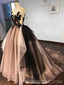 Vintage Backless Black Lace Ball Gown Long Evening Prom Dresses, Cheap Sweet 16 Dresses, 18421