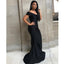 Vintage Mermaid Black Off the Shoulder V-neck Long Bridesmaid Dresses Gown Online, WG874